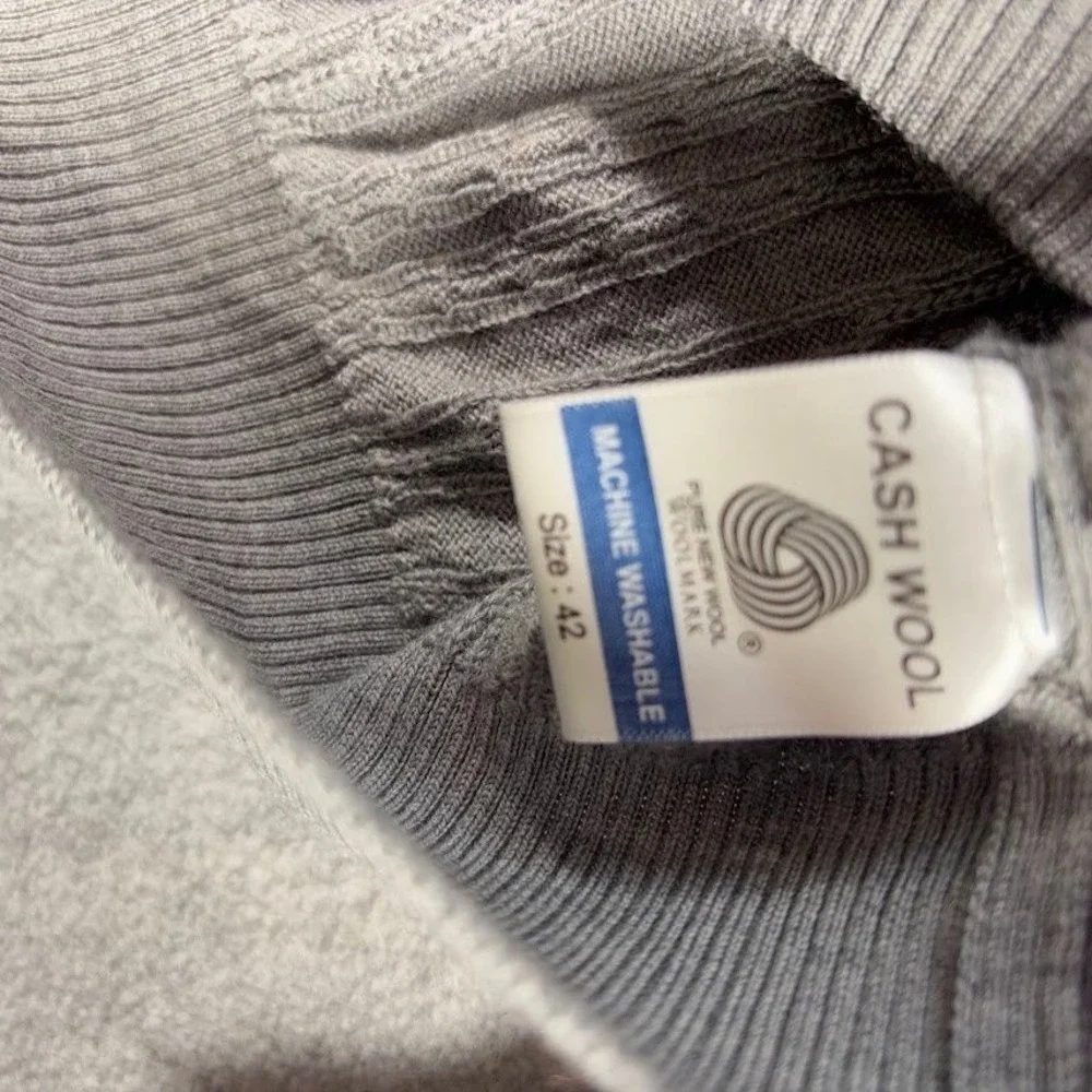 Platine V-Neck Sweater Mens 42 Gray Cable Knit Pure New Cash Wool Long Sleeve